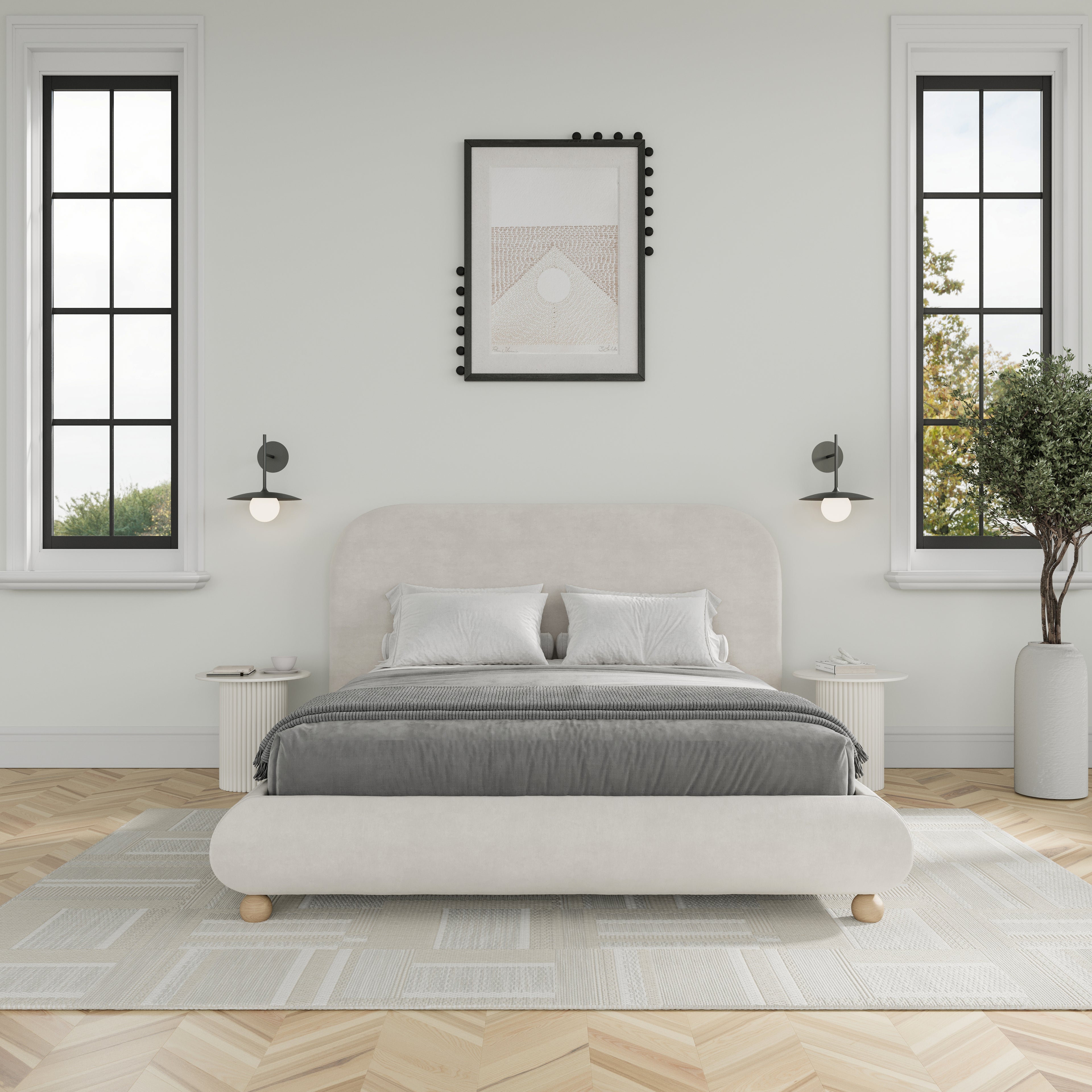 Viki Upholstered Bed in Off White