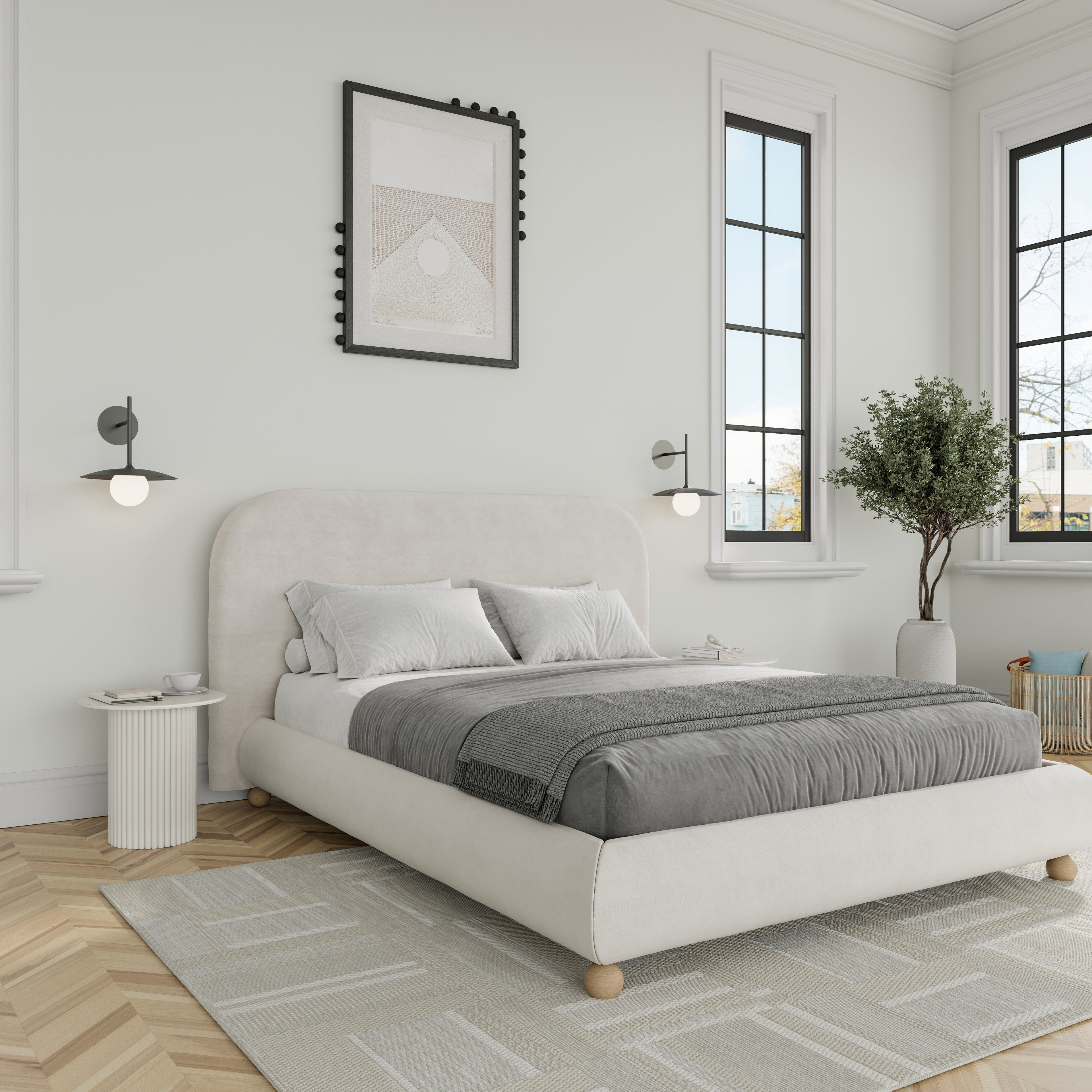 Viki Upholstered Bed in Off White