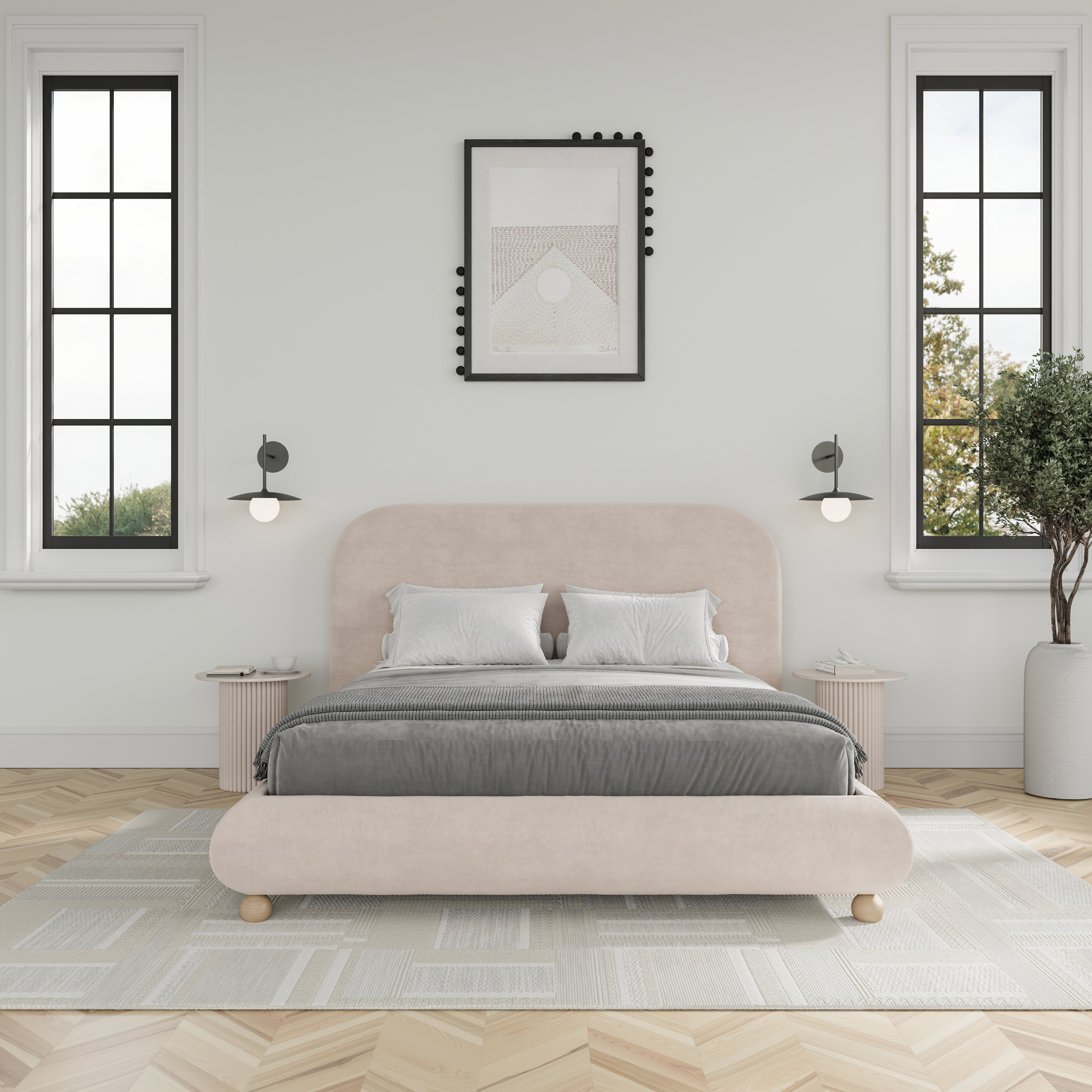 Viki Upholstered Bed in Tan
