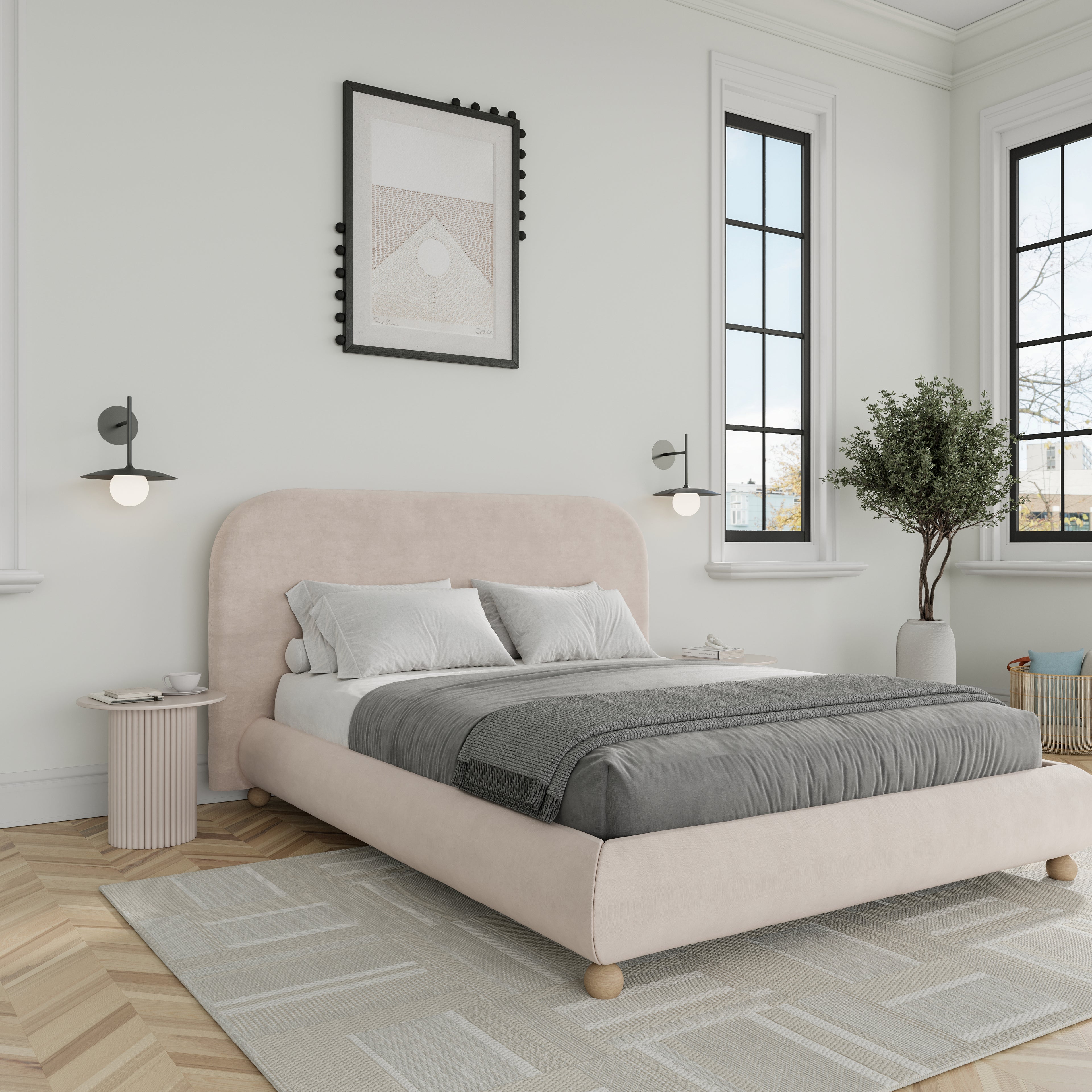 Viki Upholstered Bed in Tan